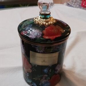 Floral Black Decorative Jar with Gold Accents